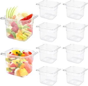 10 Pack 1/6 Size Plastic Clear Food Pan, 4 Inch Deep Polycarbonate Pan, Stackable Restaurant Commercial Hotel Pans fro Fruit Vegetable Corns - 1.58 Quart Capacity