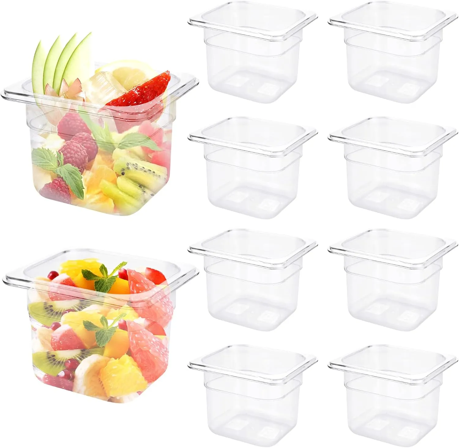 10 Pack 1/6 Size Plastic Clear Food Pan, 4 Inch Deep Polycarbonate Pan, Stackable Restaurant Commercial Hotel Pans fro Fruit Vegetable Corns - 1.58 Quart Capacity