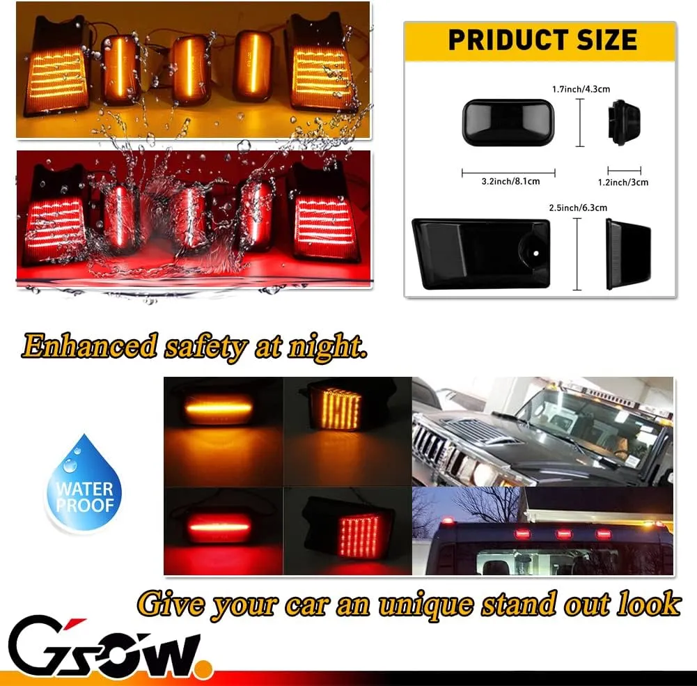 10 PCS Smoked Lens LED Cab Roof Light Kit for Hummer H2 2003-2009, H2 SUT 2005-2009 Top Clearance Marker Lights, Amber & Red LED Front Rear Halogen Lamps, OEM Replacement