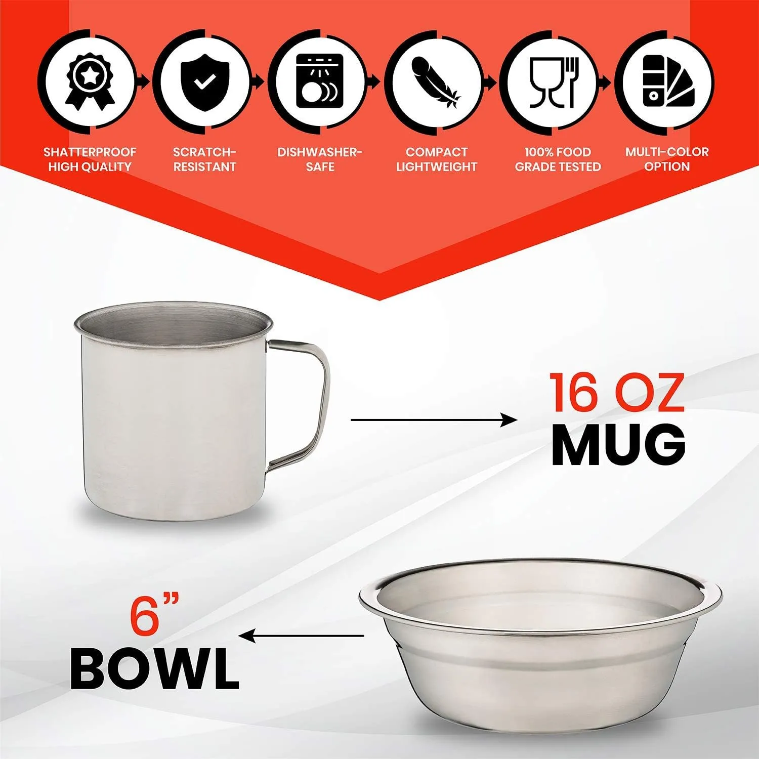 10-Piece Camping Dish Set - Stainless Steel Camp Mess Kit with Mesh Bag for Camping, Backpacking, Hiking - Complete Camping Dinnerware Set with Cup, Plate, Bowl, and Cutlery (with Zipper Cutlery Bag)