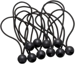 10 Pieces Elastic Tent Fix Cords Bungee Strap Black Ball Tarp Canopy Wire, 20cm, 4mm Diameter, Heavy-Duty Rubber and PVC