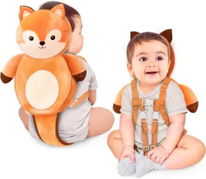 100% Cotton Non-Toxic Hypoallergenic Baby Backpack Head Protection Pillow, Full Head Coverage, Baby Head Pillow for Falling, Secure, Durable, Fox (Orange)