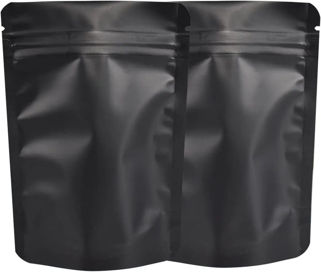 100 Pack Mylar Bag,7 Gram Stand-up Packaging Pouch, 4.72 Mil Thickness Resealable Zip Lock Foil Food Storage Baggies Safe Material,4X6 Inches,Matte Black