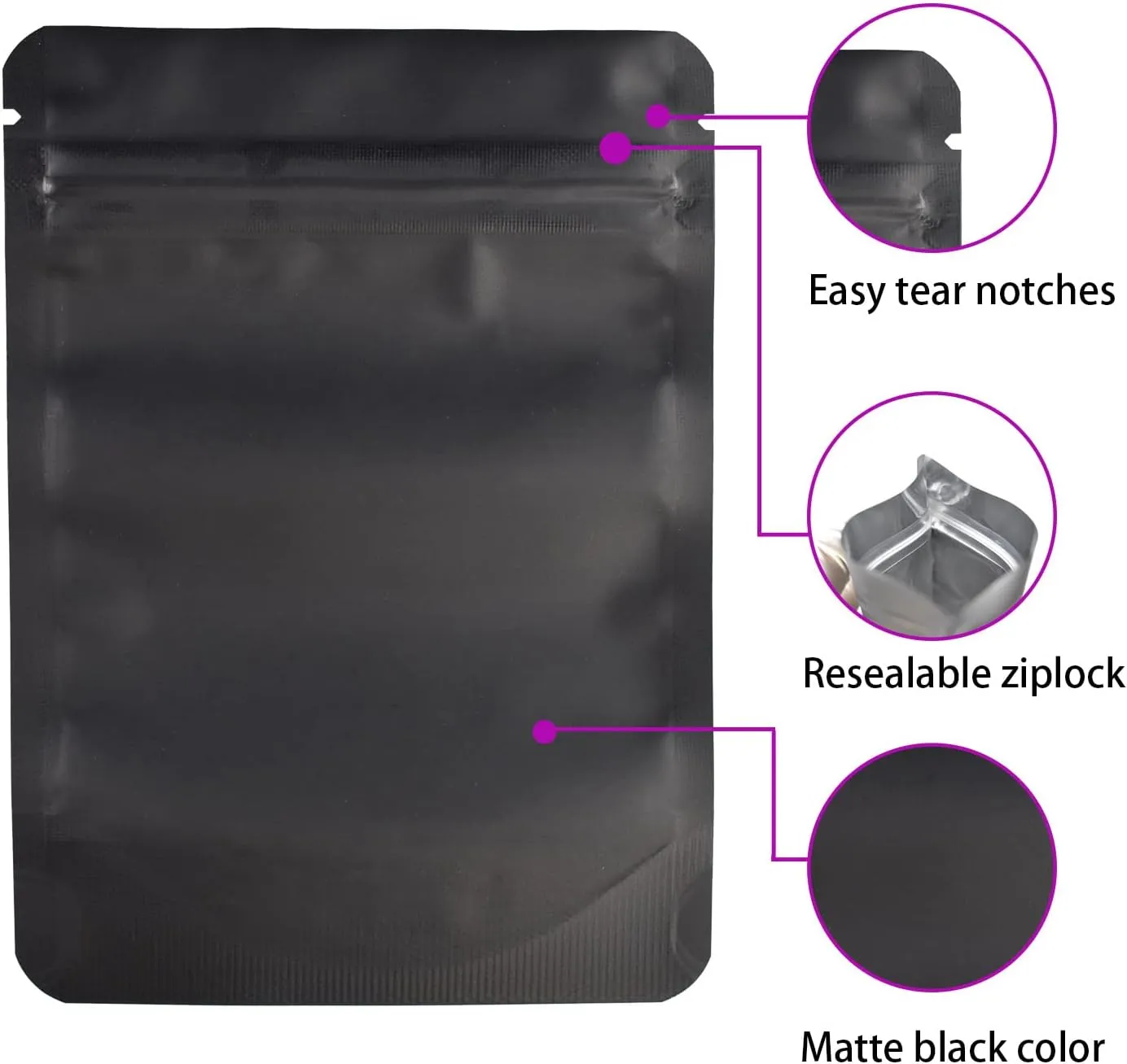 100 Pack Mylar Bag,7 Gram Stand-up Packaging Pouch, 4.72 Mil Thickness Resealable Zip Lock Foil Food Storage Baggies Safe Material,4X6 Inches,Matte Black