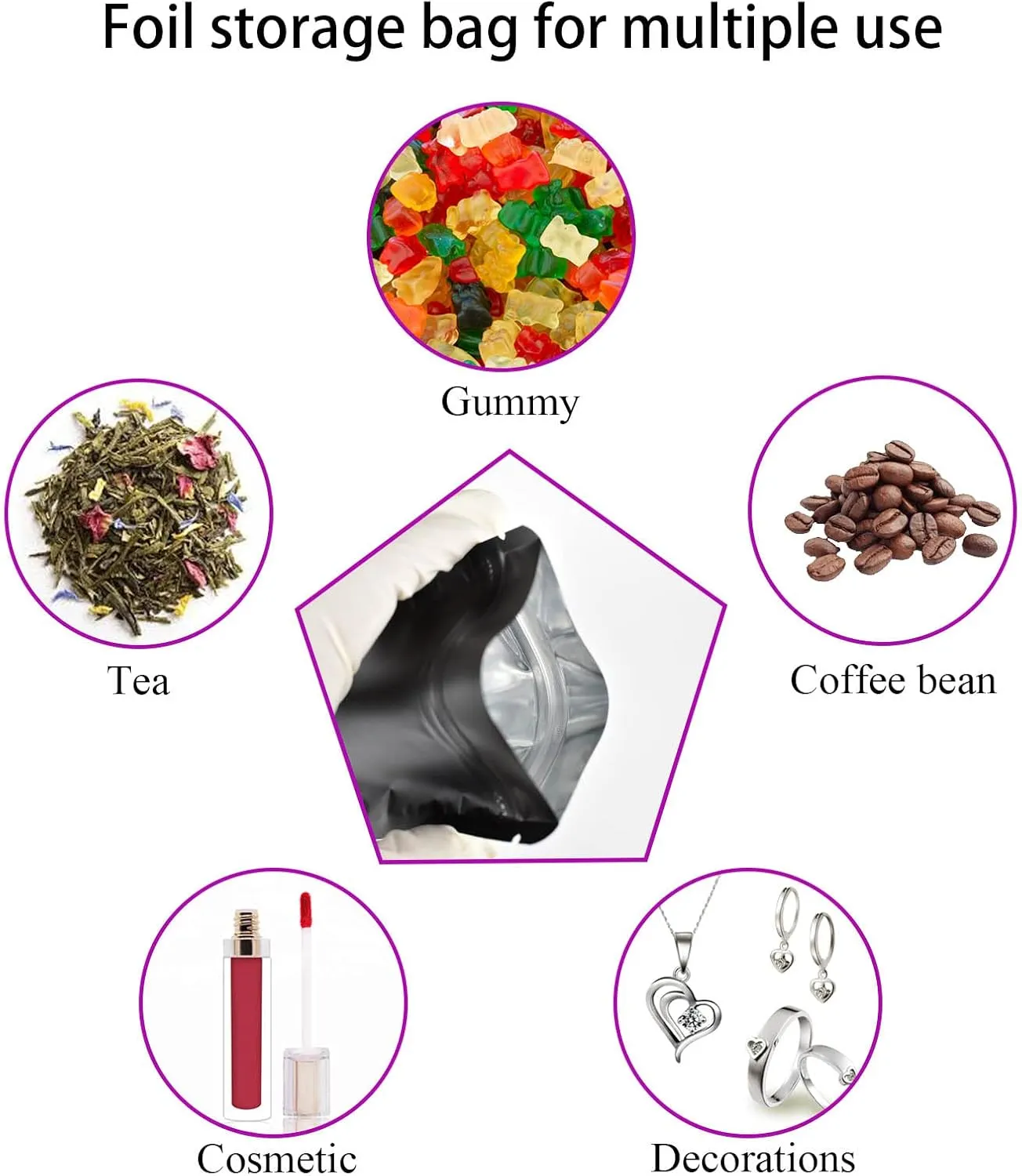 100 Pack Mylar Bag,7 Gram Stand-up Packaging Pouch, 4.72 Mil Thickness Resealable Zip Lock Foil Food Storage Baggies Safe Material,4X6 Inches,Matte Black