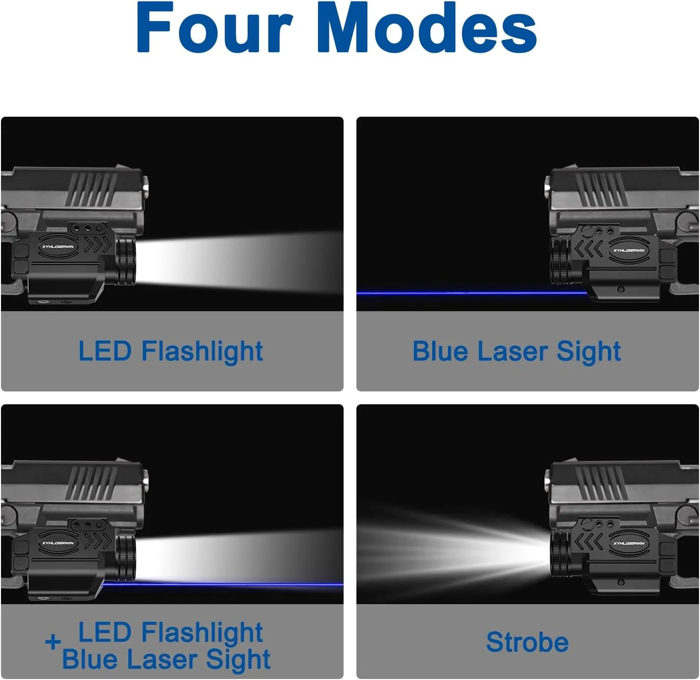 1000 Lumens Tactical Flashlight Compact Rail Mount Weaponlight, Blue Beam and White LED Combo with Strobe Function, Magnetic Rechargeable, Laser Class IIIA,Less Than 5mW