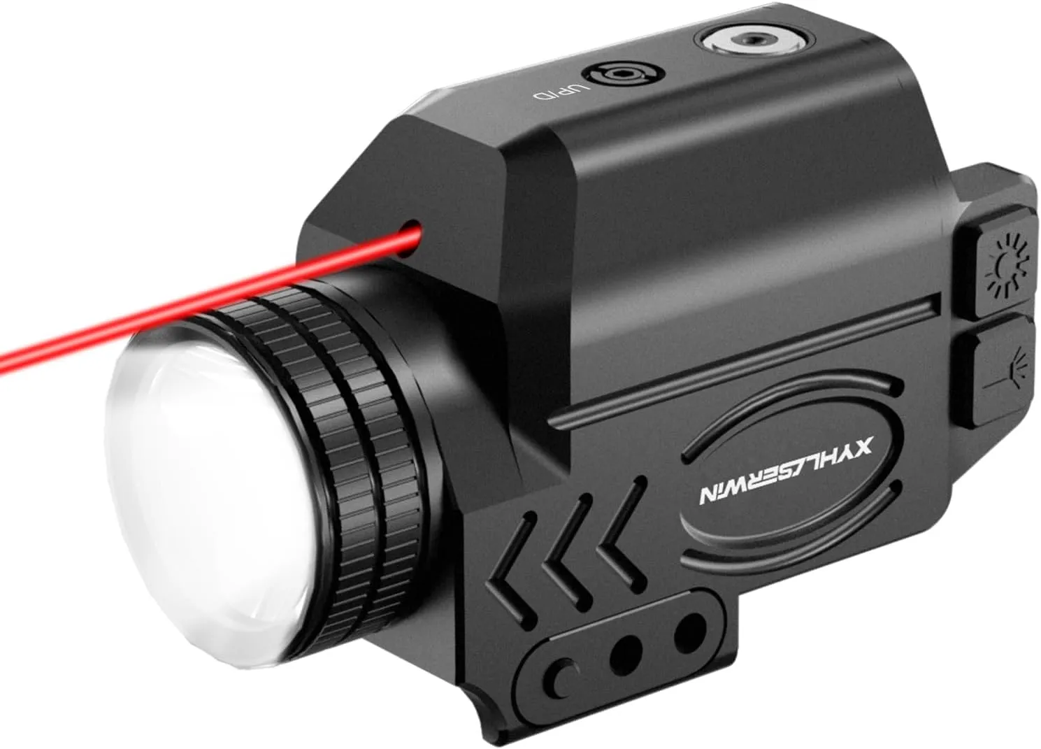 1000/500/200 Lumens Adjustable Tactical Flashlight Laser Combo with Strobe & Constant Modes, Pistol Weapon Light Red Laser Compact Rail Mount, Magnetic Rechargeable, Laser Class IIIA,Less Than 5mW