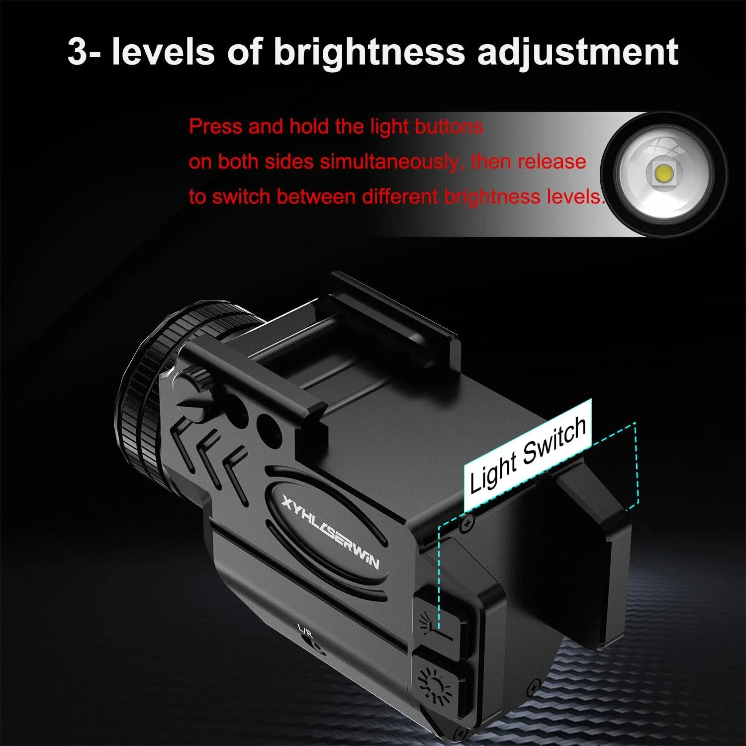 1000/500/200 Lumens Adjustable Tactical Flashlight Laser Combo with Strobe & Constant Modes, Pistol Weapon Light Red Laser Compact Rail Mount, Magnetic Rechargeable, Laser Class IIIA,Less Than 5mW