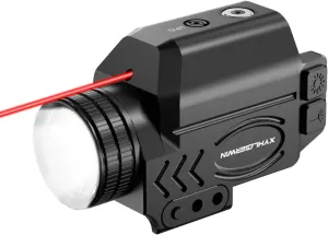 1000/500/200 Lumens Adjustable Tactical Flashlight Laser Combo with Strobe & Constant Modes, Pistol Weapon Light Red Laser Compact Rail Mount, Magnetic Rechargeable, Laser Class IIIA,Less Than 5mW