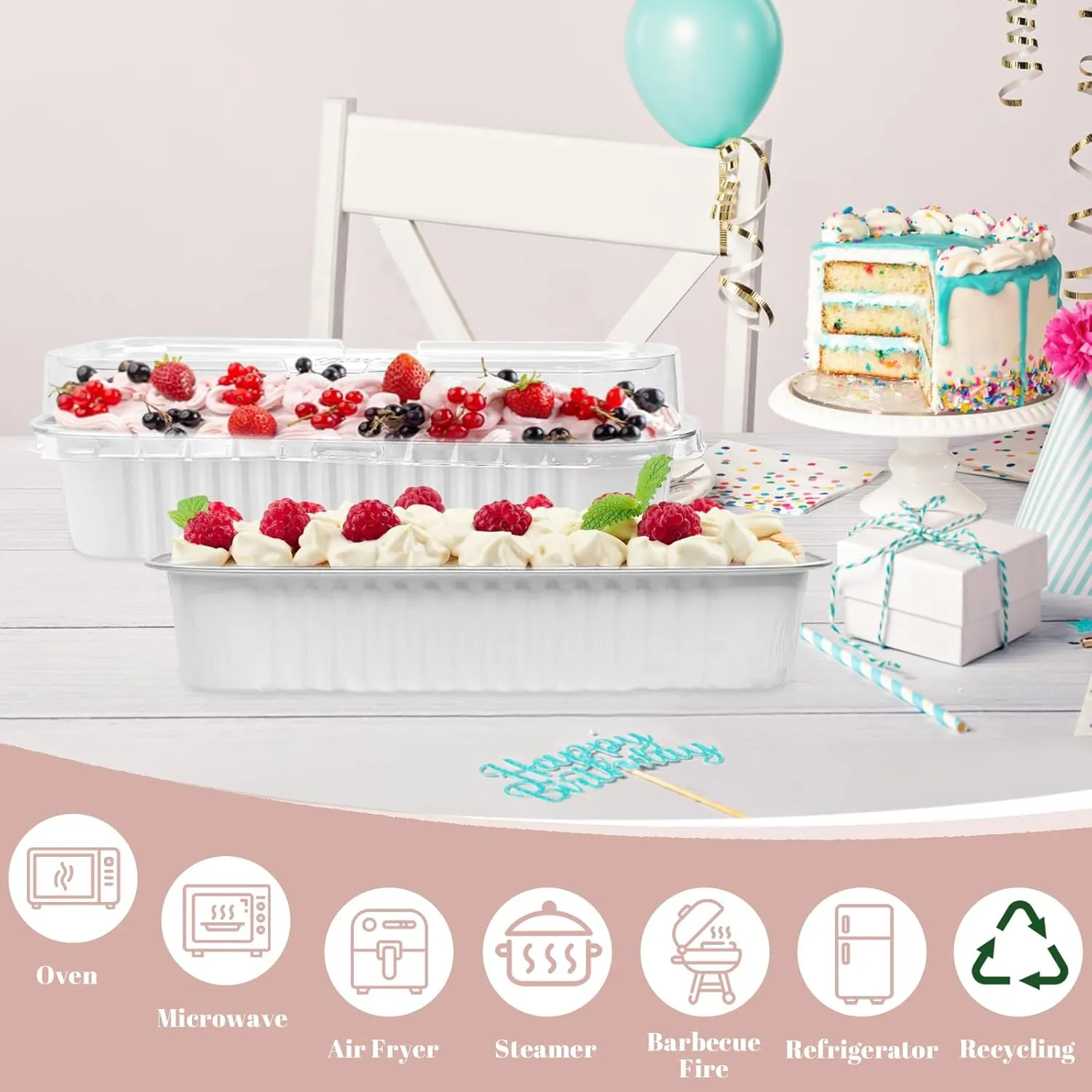 100Pack Mini Loaf Pans with Lids and Spoons and Stickers Individual Mini Cake Pans Disposable Portable Stackable, 6.8Oz Aluminum Pans Tins, Dessert Cups Containers for Sales,Party White