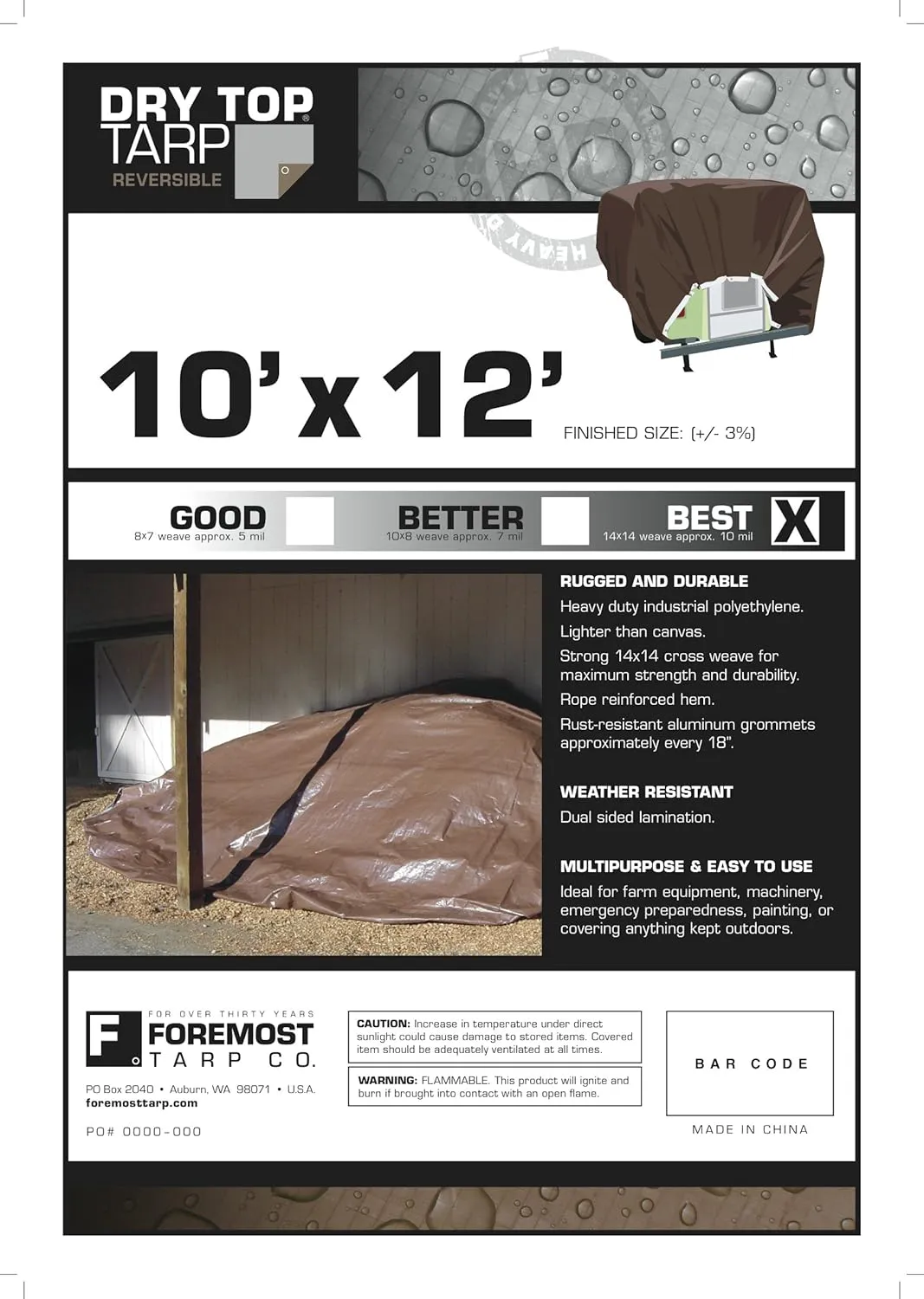 10x12 Multi-Purpose Silver/Brown Heavy Duty DRY TOP Poly Tarp (10'x12')