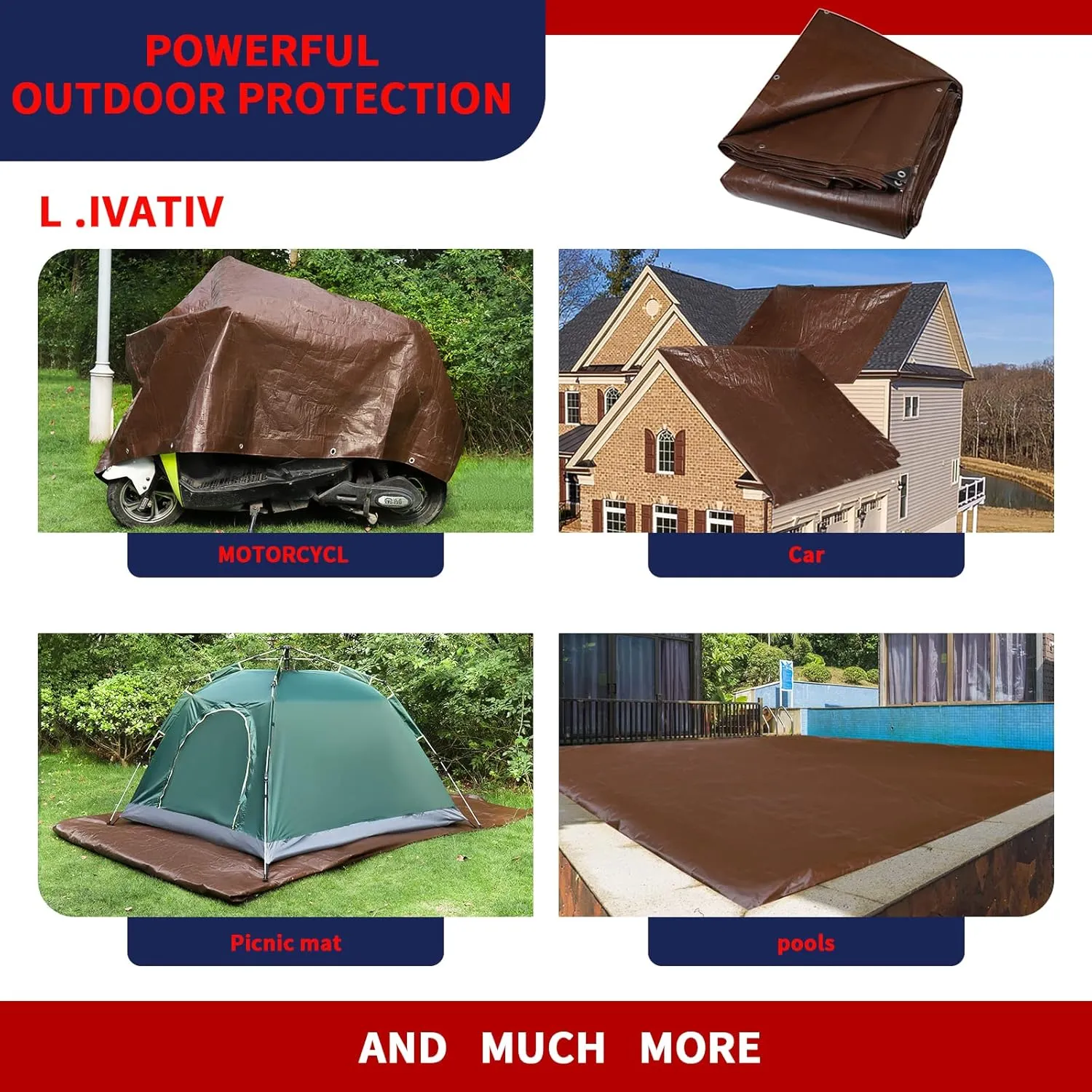 [10'X15'] RSW Heavy Duty Waterproof 12 Mil Safety Reversible Tarp Cover, UV Resistant, Rip and Tear Proof Tarpaulin with Reinforced Edges - for Roof, Camping, Patio, Pool Cover, Boat (Brown/Silver)