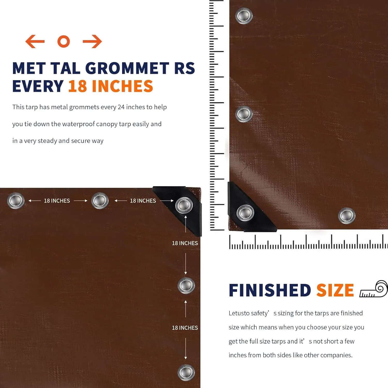 [10'X15'] RSW Heavy Duty Waterproof 12 Mil Safety Reversible Tarp Cover, UV Resistant, Rip and Tear Proof Tarpaulin with Reinforced Edges - for Roof, Camping, Patio, Pool Cover, Boat (Brown/Silver)