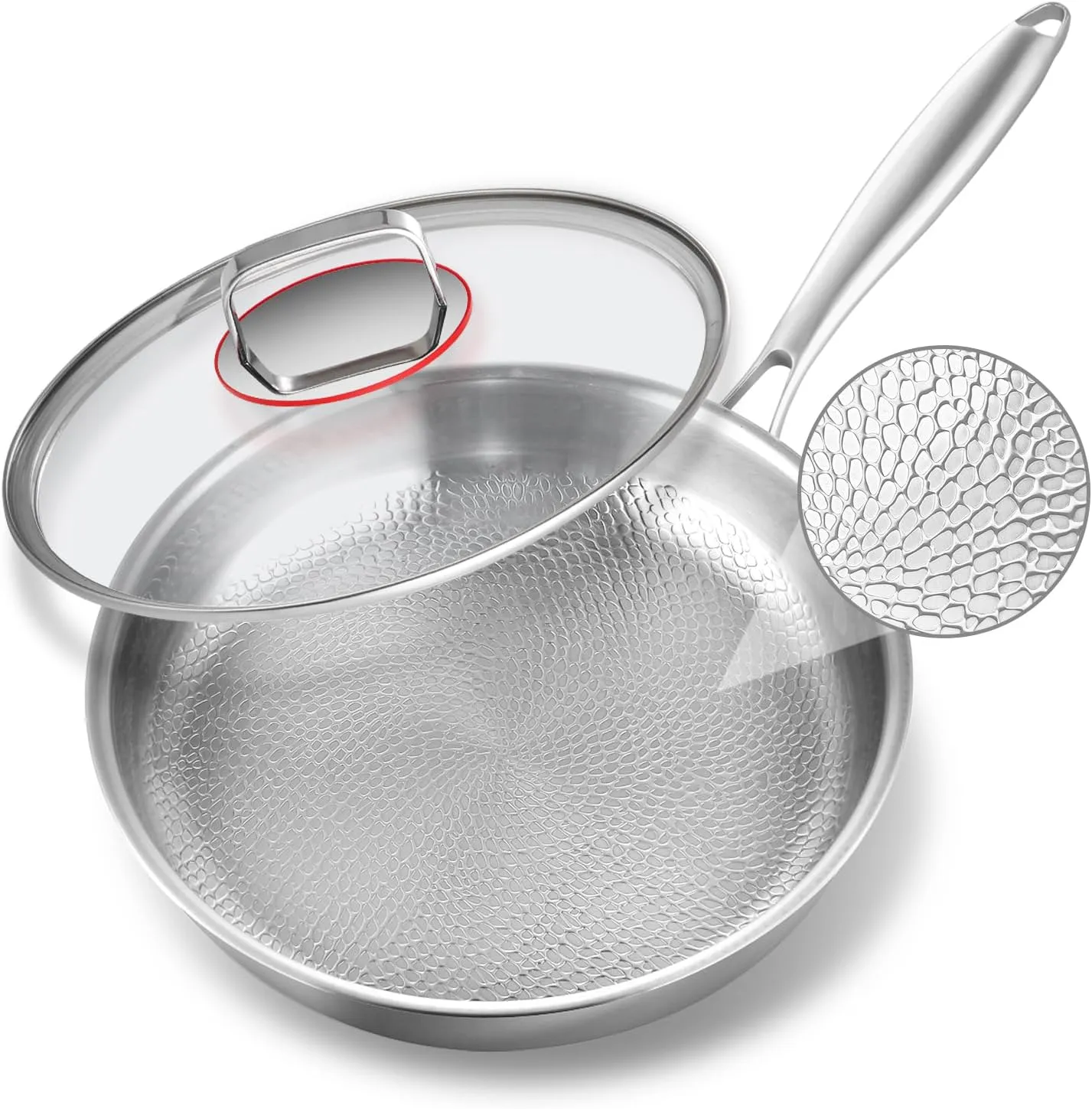 11-Inch Stainless Steel Frying Pan – 5-Ply Stainless Steel Skillet with Lid,PTFE & PFOA Free, Dishwasher & Oven Safe,Compatible with All Stovetops