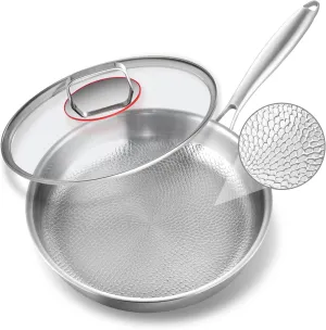 11-Inch Stainless Steel Frying Pan – 5-Ply Stainless Steel Skillet with Lid,PTFE & PFOA Free, Dishwasher & Oven Safe,Compatible with All Stovetops