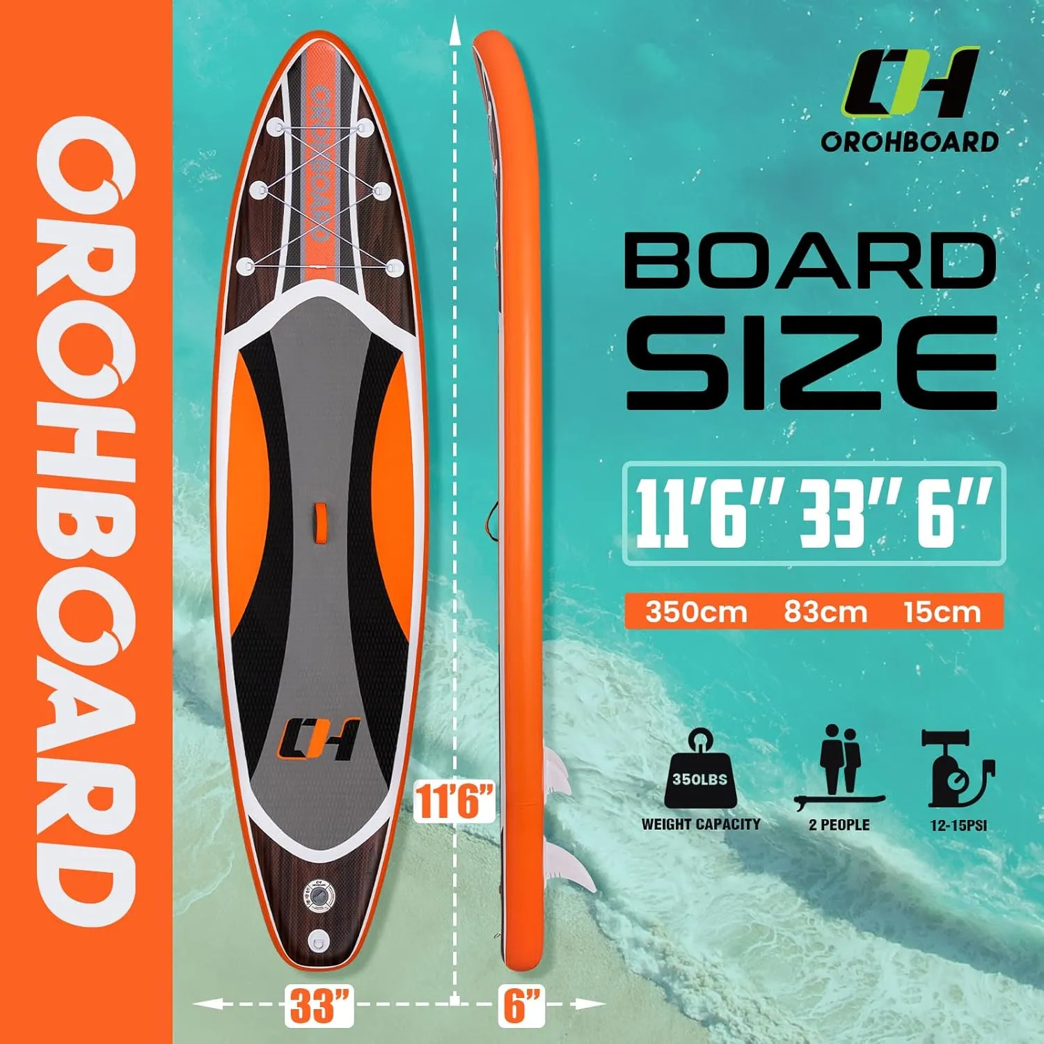 11'6 Inflatable Stand Up Paddle Boards Complete SUP Accessories Includes 3 Fins/Paddles/Backpack/Hand Pump/Leash/Waterproof Storage Bag/Repair Kit Wood