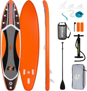 11'6 Inflatable Stand Up Paddle Boards Complete SUP Accessories Includes 3 Fins/Paddles/Backpack/Hand Pump/Leash/Waterproof Storage Bag/Repair Kit Wood