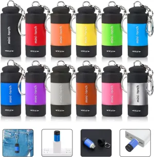 12-Pack Small Keychain Flashlights, LED Pocket Keychain Light with White Light, Waterproof USB Rechargeable Mini Flashlights in Bulk for Kids and Adults Emergency, Camping, Night Reading