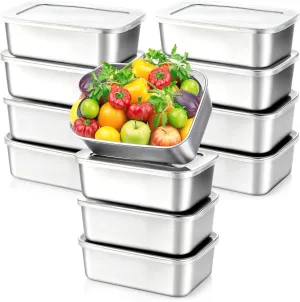 12 Pcs Stainless Steel Food Storage Containers with Lids, 37 Oz Metal Lunch Bento Box Reusable Stackable Meal Prep Container for Kitchen Picnic Travel, Freezer& Dishwasher Safe