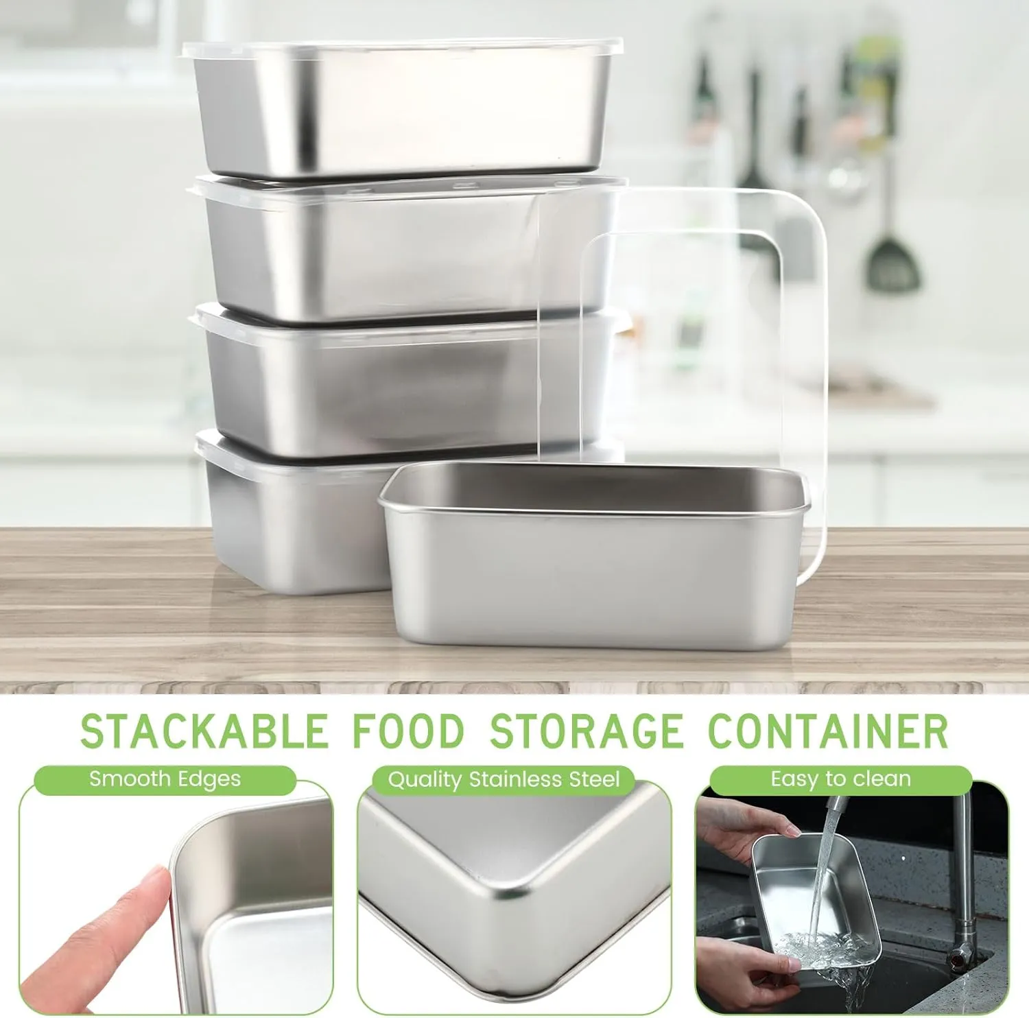 12 Pcs Stainless Steel Food Storage Containers with Lids, 37 Oz Metal Lunch Bento Box Reusable Stackable Meal Prep Container for Kitchen Picnic Travel, Freezer& Dishwasher Safe