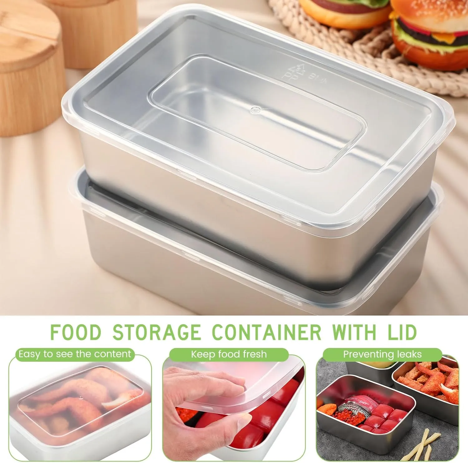 12 Pcs Stainless Steel Food Storage Containers with Lids, 37 Oz Metal Lunch Bento Box Reusable Stackable Meal Prep Container for Kitchen Picnic Travel, Freezer& Dishwasher Safe