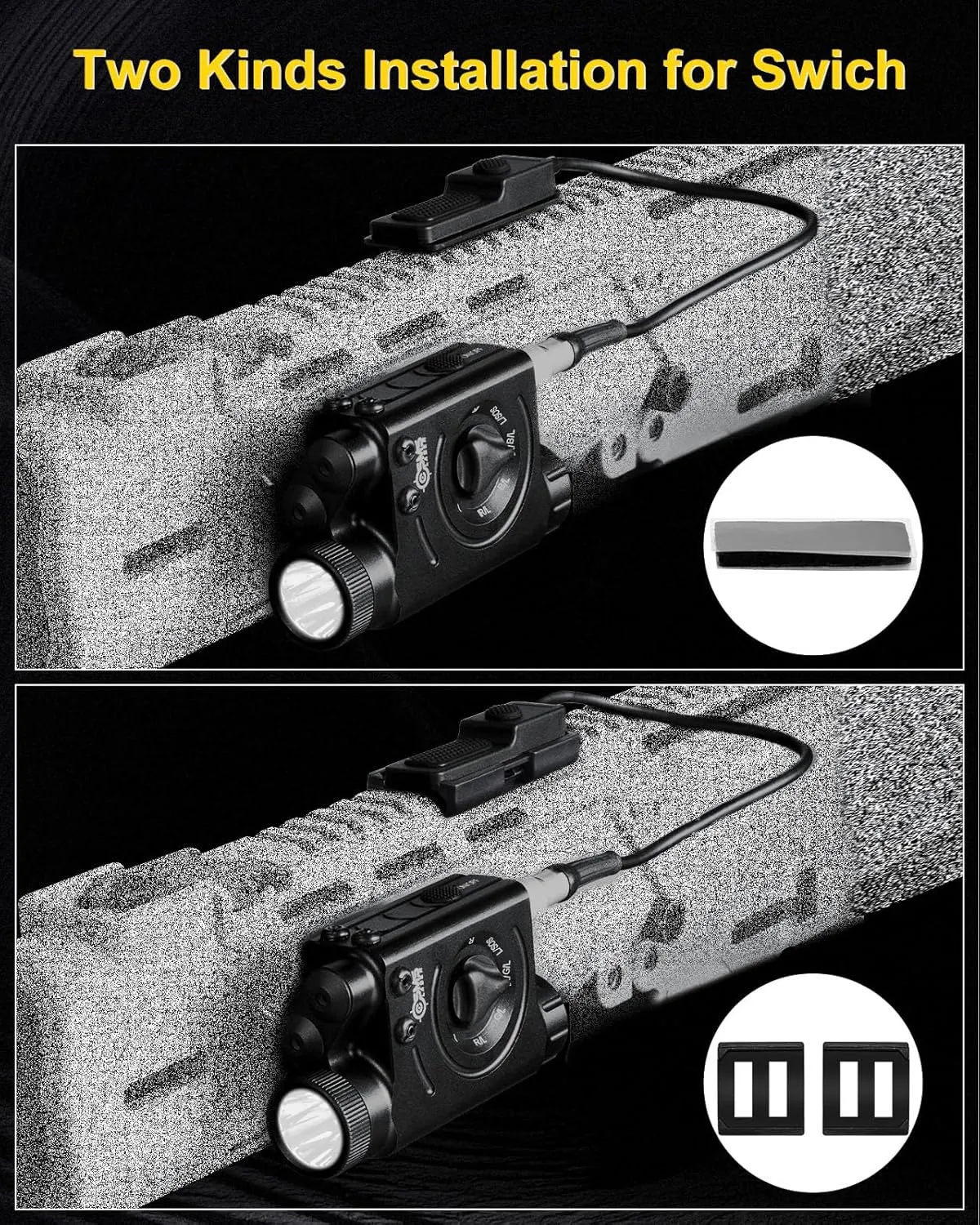 1200 Lumens Tactical LED/IR Flashlight and Green/Blue/Red/IR Laser Combo with Remote Pressure Switch, Momentary/Constant/Strobe Model Compatible with All Standard Picatinny/M-LOK Rails, Rechargeable