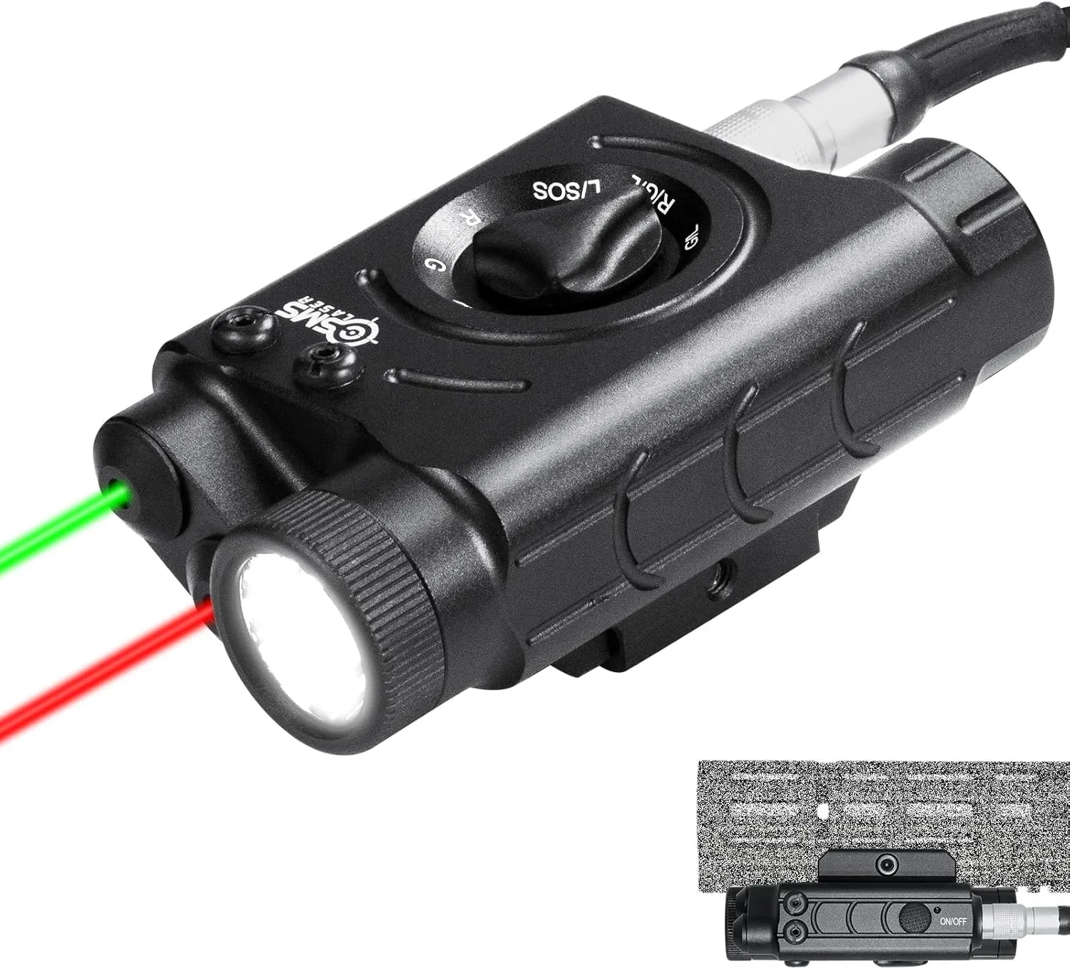 1200 Lumens Tactical LED/IR Flashlight and Green/Blue/Red/IR Laser Combo with Remote Pressure Switch, Momentary/Constant/Strobe Model Compatible with All Standard Picatinny/M-LOK Rails, Rechargeable
