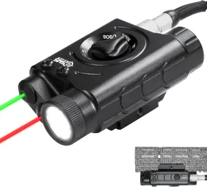 1200 Lumens Tactical LED/IR Flashlight and Green/Blue/Red/IR Laser Combo with Remote Pressure Switch, Momentary/Constant/Strobe Model Compatible with All Standard Picatinny/M-LOK Rails, Rechargeable