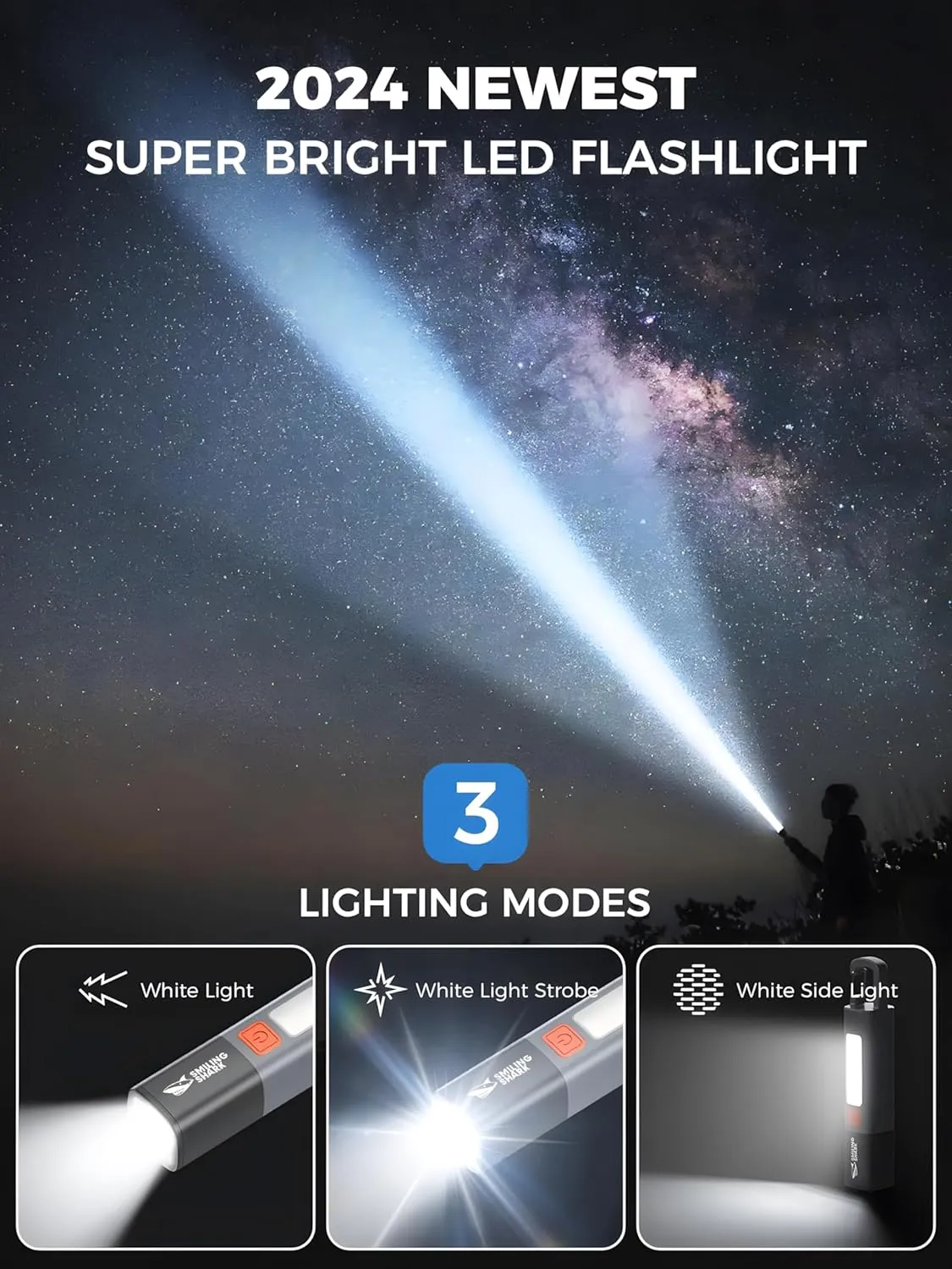 1200mAh Portable Torch LED Work Light, COB Side G1 Flash Light, 3 Modes Zoomable Focus White Waterproof Powerful Super Bright EDC, Outdoor Emergency, Mini-Rechargeable, Camping Flashlight (2, Gray)