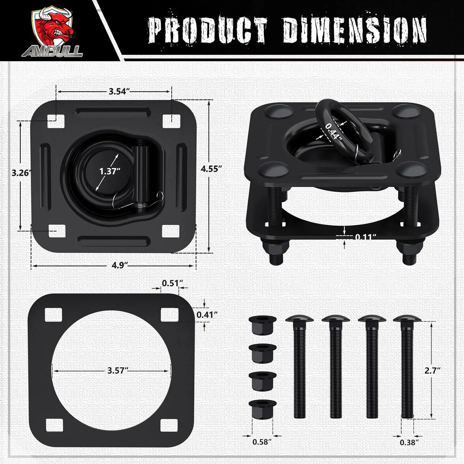 1/2" D Ring Tie Down Anchors, 4 Pack Trailer Tie Down (6000 lbs Capacity Per Pack) Heavy Duty Trailer Tie Down Hooks for Loads on Trailers Trucks RV Campers Vans ATV SUV Boats Motorcycles Black