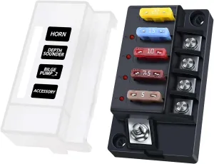 12V Fuse Block, 4 Circuits Waterproof Marine Fuse Panel Relay Box Kit with LED Indicator Damp-Proof Cover, 12 Volt Fuse Box Kit ATO Blade Fuse Block for 12V/24V Automotive Car RV Truck Boat