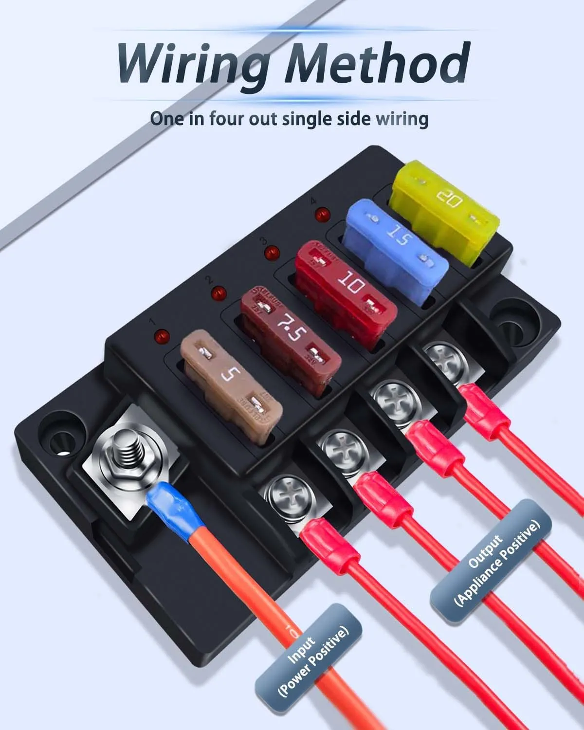 12V Fuse Block, 4 Circuits Waterproof Marine Fuse Panel Relay Box Kit with LED Indicator Damp-Proof Cover, 12 Volt Fuse Box Kit ATO Blade Fuse Block for 12V/24V Automotive Car RV Truck Boat