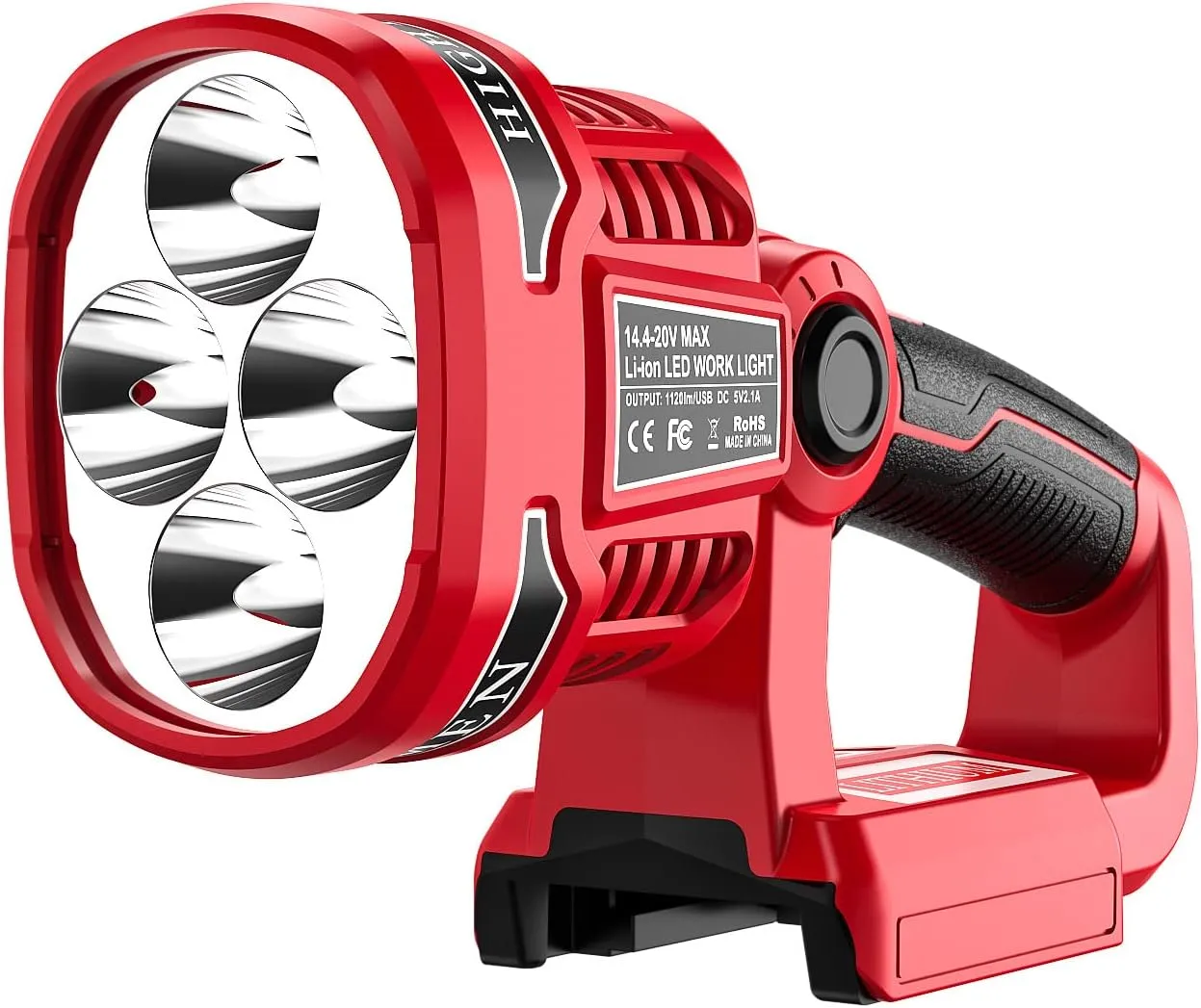12W 1120LM LED Work Light for Milwaukee 18V Lithium-ion Battery, Rechargeable Flashlight Spotlight with USB Port, 18V Tool with RED Night Vision Light…