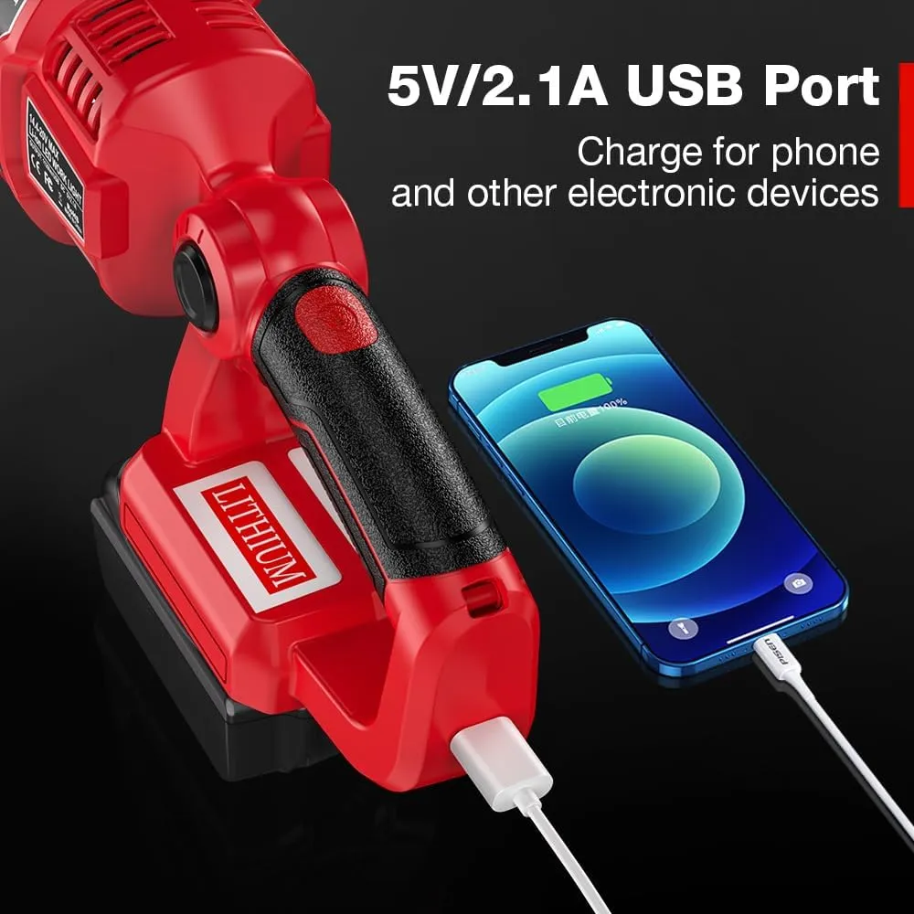 12W 1120LM LED Work Light for Milwaukee 18V Lithium-ion Battery, Rechargeable Flashlight Spotlight with USB Port, 18V Tool with RED Night Vision Light…