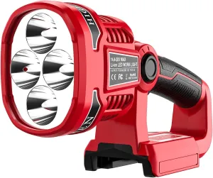 12W 1120LM LED Work Light for Milwaukee 18V Lithium-ion Battery, Rechargeable Flashlight Spotlight with USB Port, 18V Tool with RED Night Vision Light…