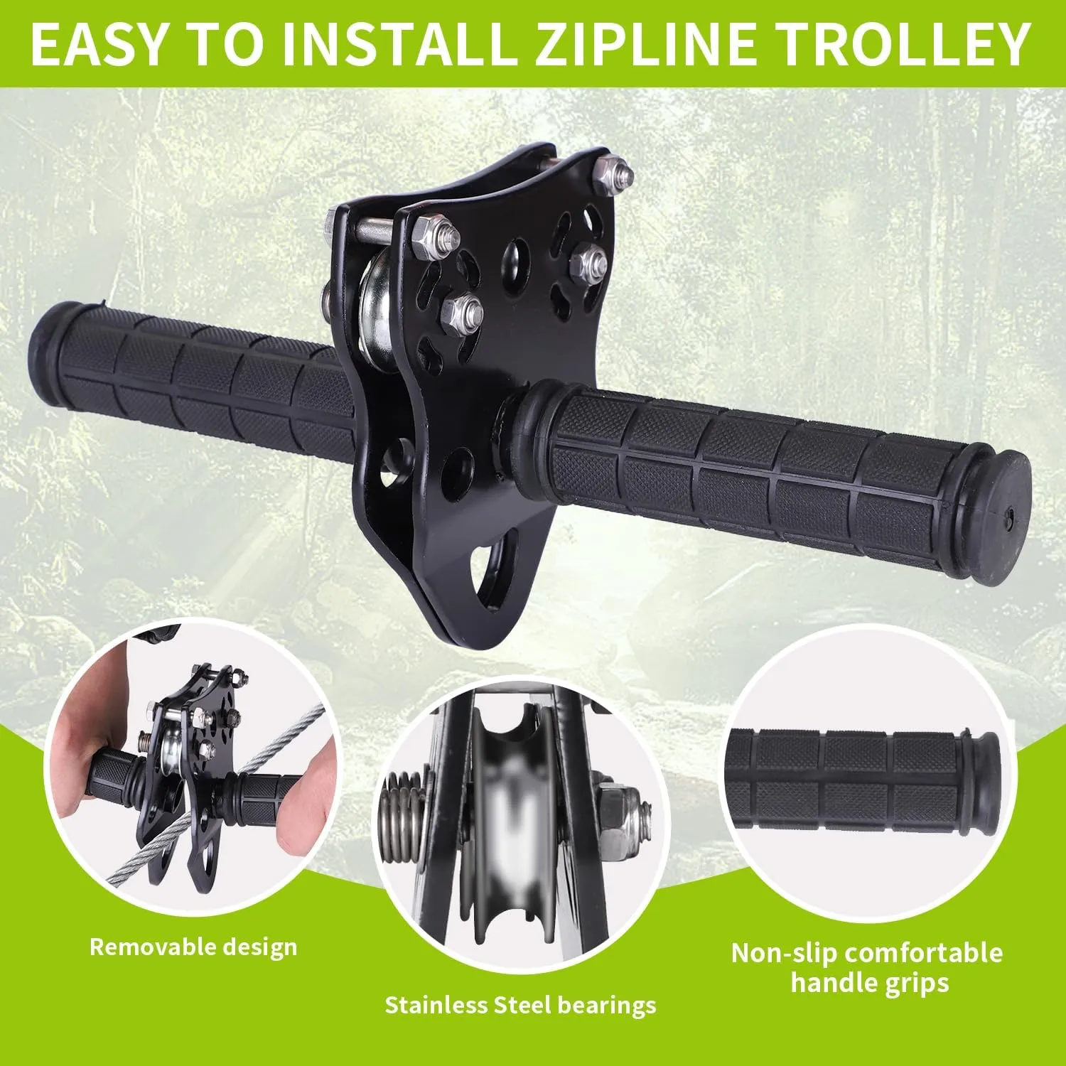 150 FT Zipline for Backyard Kids and Adults, Adjustable Zip Line Kit for Adult Outdoor 390 LBS Removable Non-Slip Trolley Play Playground Entertainment