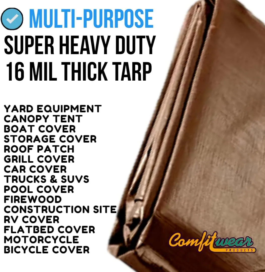 16 MIL Multi-Purpose Extra Heavy Duty Tarps - Car, Boat, Camping & General Purpose Waterproof Tarp Cover