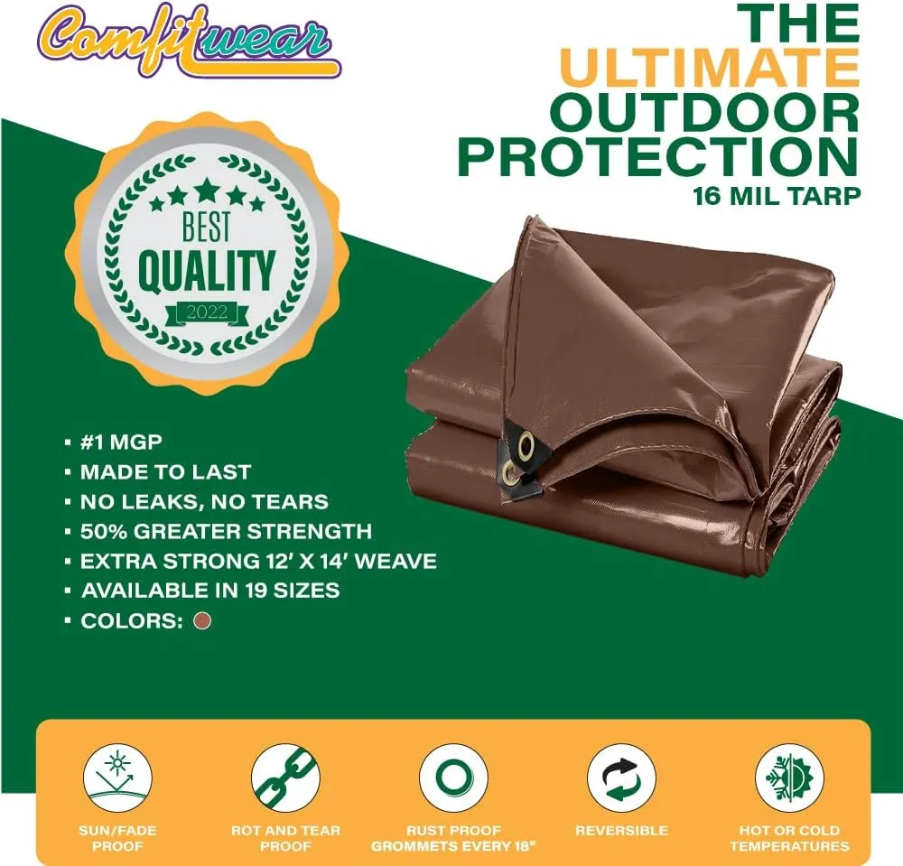 16 MIL Multi-Purpose Extra Heavy Duty Tarps - Car, Boat, Camping & General Purpose Waterproof Tarp Cover