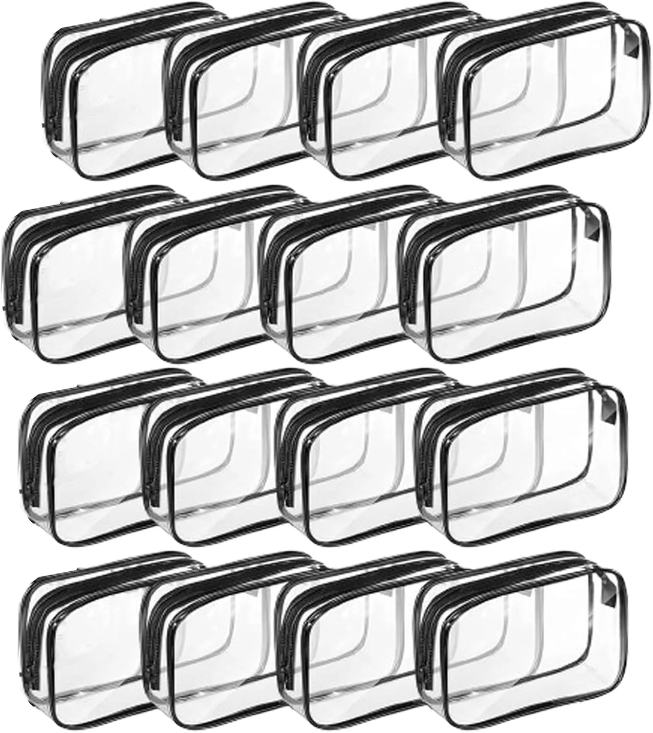 16 Pcs Clear Cosmetics Bag Bulk Clear Makeup Bag Bulk Toiletry Bag for Travel, PVC Zippered Pouch Cosmetic Makeup Bag Plastic Organizer Case for Vacation Bathroom Travel & Daily(Black Medium)