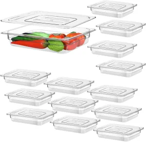 16 Pcs Polycarbonate Clear Food Pan with Lid Bulk Stackable Food Pan Commercial Storage Pan Acrylic Food Storage Container Plastic Hotel Pan for Kitchen (1/2, 2.6'' Deep, 4 Quart)