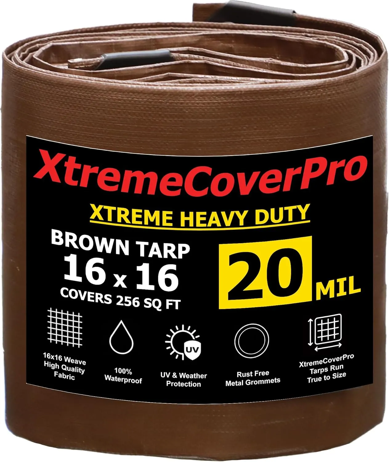 16' x 16' Large Multi-Purpose Waterproof Light Weight Heavy Duty Poly Tarp Grommets Every 24", 20 Mil 16x16Thick, for Home, Boats, Cars, Camping, UV Resistant, Rip/Tear Proof Tarpaulin