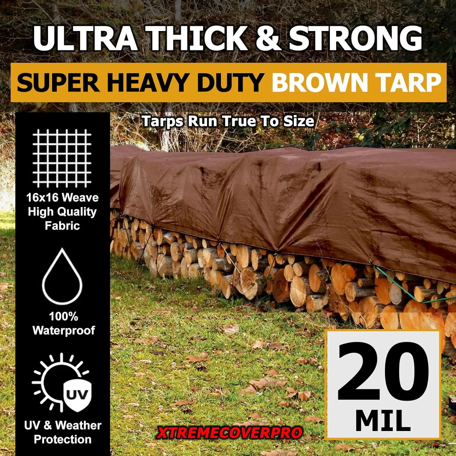 16' x 16' Large Multi-Purpose Waterproof Light Weight Heavy Duty Poly Tarp Grommets Every 24", 20 Mil 16x16Thick, for Home, Boats, Cars, Camping, UV Resistant, Rip/Tear Proof Tarpaulin