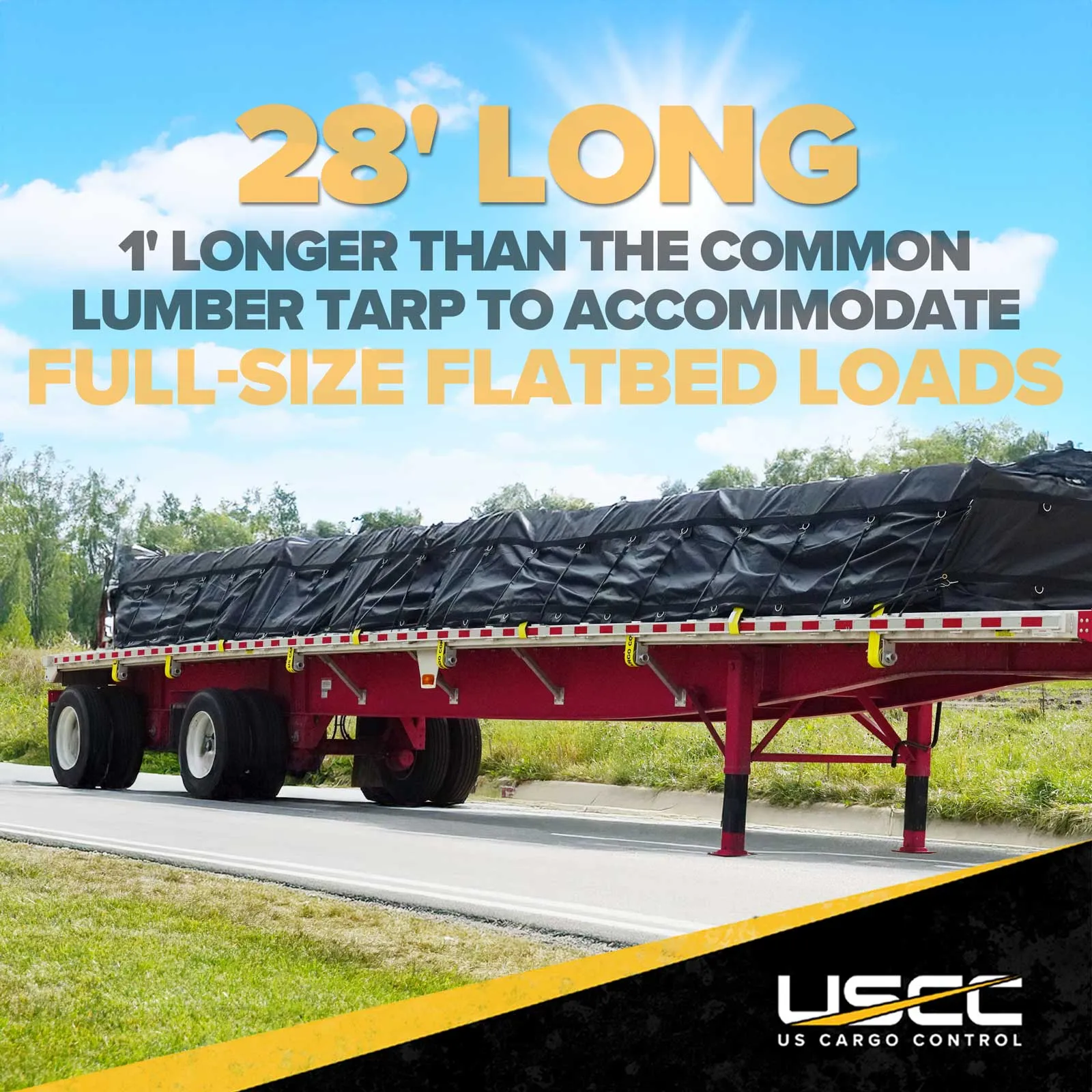 16' x 28' Heavy Duty Lumber Tarp | 4' Drop & Flap - 18 oz. Black Tarp