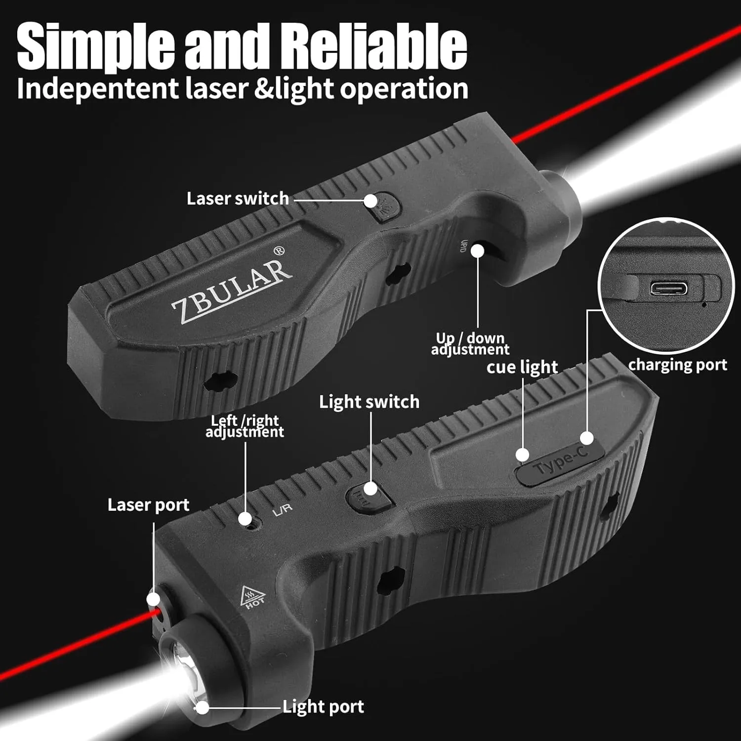 1650 Lumens Strobe Function,Light Laser Combo, Flashlight and Red Laser Sight,High Real Lumen,USB-C Rechargeable IIIA Class Laser Power Output ≤5mW