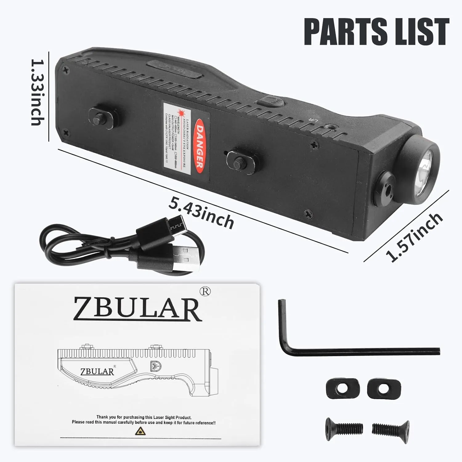 1650 Lumens Strobe Function,Light Laser Combo, Flashlight and Red Laser Sight,High Real Lumen,USB-C Rechargeable IIIA Class Laser Power Output ≤5mW