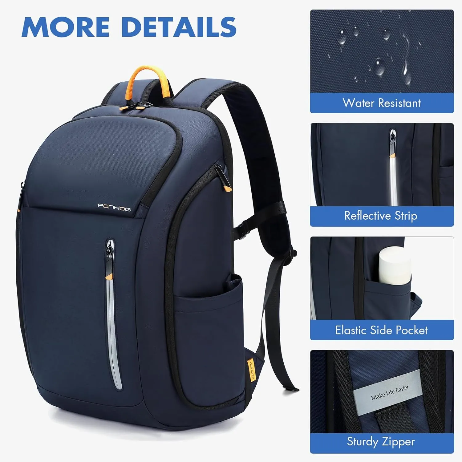 17 Inch Laptop Backpack for Men, Business Travel Anti-Theft Backpack with USB Charging Port, Water Resistant Computer Bag Carry On Flight Approved for Work College Weekender, Dark Blue