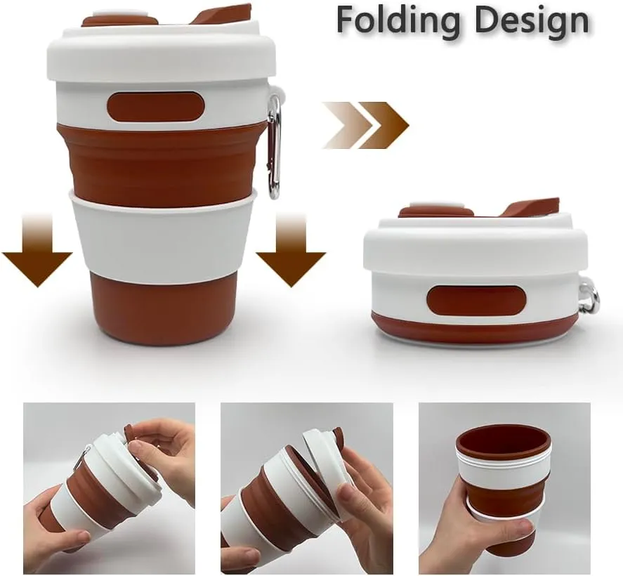 17oz Collapsible Travel Cup With Lid & Metal Hook Reusable Silicone Coffee Folding Mug for Hot/Cold Drink Portable Outdoor Camping Hiking Microwave & Dishwasher Safe (Pink)