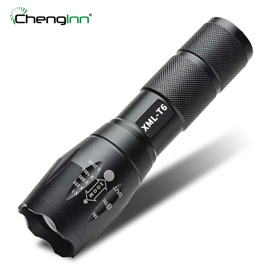 1800LM Aluminum Waterproof Zoomable CREE XM-L T6 LED Flashlight SOS LED Torch light 18650 Rechargeable Battery  AAA Chenglnn