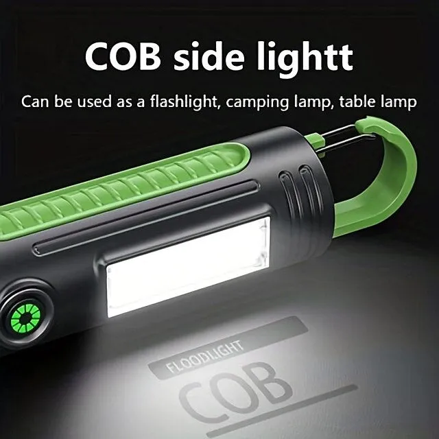 1pc Powerful Zoomable Flashlight, Multifunctional Portable Flashlight with Hook, Telescopic Rechargeable COB Torch Light for Hiking Hunting Camping Outdoor Sports (Battery Included)