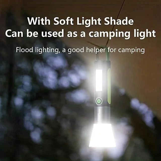 1pc Powerful Zoomable Flashlight, Multifunctional Portable Flashlight with Hook, Telescopic Rechargeable COB Torch Light for Hiking Hunting Camping Outdoor Sports (Battery Included)